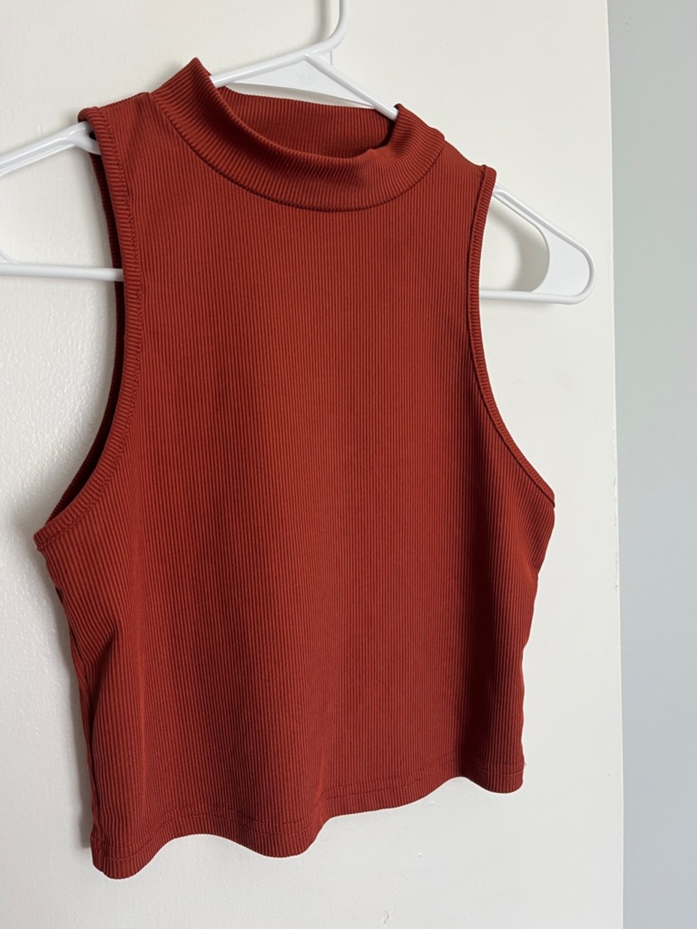 Cropped Mock Turtleneck Ribbed Tank Top - Rust